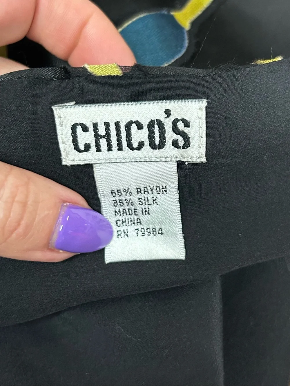 Chico’s Silk Blend Asian Fan Floral Oversized Scarf Wrap Shawl Black Multicolor